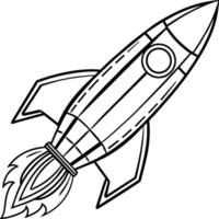 Space rocket in the sky with stars and clouds illustration. Rocket coloring pages. vector