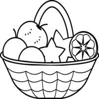 Fruit Basket line art illustration for the coloring book. Fruits coloring page vector