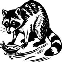 Raccoons silhouette black white illustration vector