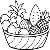 Fruit Basket line art illustration for the coloring book. Fruits coloring page vector