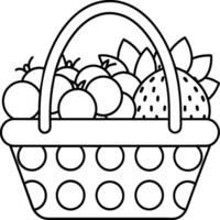 Fruit Basket line art illustration for the coloring book. Fruits coloring page vector