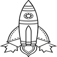 Space rocket in the sky with stars and clouds illustration. Rocket coloring pages. vector