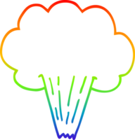 rainbow gradient line drawing of a cartoon whooshing cloud png