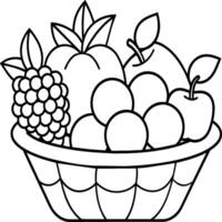 Fruit Basket line art illustration for the coloring book. Fruits coloring page vector