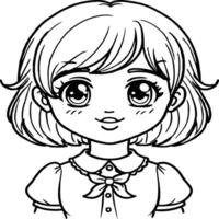 Kawaii girl cartoon coloring pages illustration vector