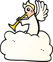 Cartoon-Doodle-Engel auf Wolke mit Trompete png