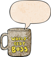 worlds best boss mug with speech bubble in retro texture style png