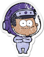 distressed sticker of a happy astronaut cartoon png