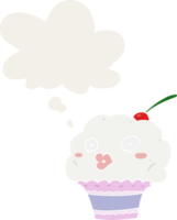 cartoon cupcake with thought bubble in retro style png