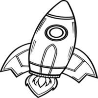 Space rocket in the sky with stars and clouds illustration. Rocket coloring pages. vector