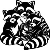 Raccoons silhouette black white illustration vector