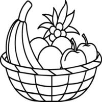 Fruit Basket line art illustration for the coloring book. Fruits coloring page vector