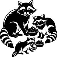 Raccoons silhouette black white illustration vector