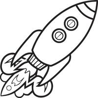 Space rocket in the sky with stars and clouds illustration. Rocket coloring pages. vector