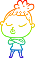 arco iris degradado línea dibujo de un dibujos animados calma mujer png