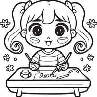 kawaii niña dibujos animados colorante paginas ilustración vector