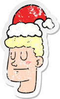 distressed sticker of a cartoon man wearing christmas hat png