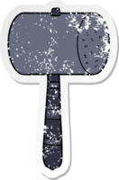 distressed sticker of a cartoon hammer png