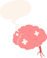 cartoon injured brain with speech bubble in retro style png