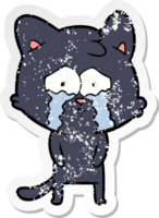 distressed sticker of a cartoon crying cat png