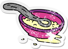 hand drawn distressed sticker cartoon doodle of a cereal bowl png