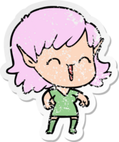 distressed sticker of a cartoon elf girl png