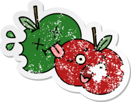 pegatina angustiada de una linda manzana jugosa de dibujos animados png