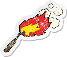 retro distressed sticker of a cartoon burning match png