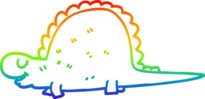 rainbow gradient line drawing of a cartoon prehistoric dinosaur png