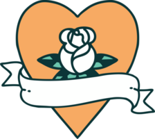 iconic tattoo style image of a heart rose and banner png