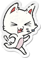 distressed sticker of a cartoon cat hissing png