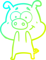 cold gradient line drawing of a happy cartoon pig png