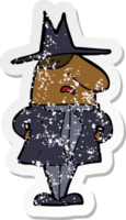 retro distressed sticker of a cartoon man in coat and hat png