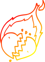 warm gradient line drawing of a cartoon flaming heart png