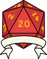 Retro Tattoo Style natural 20 critical hit D20 dice roll png