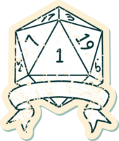 estilo de tatuaje retro natural uno d20 tirada de dados png