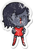 distressed sticker of a cute cartoon happy vampire girl png