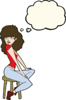 cartoon woman striking pose with thought bubble png