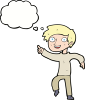 cartoon happy boy pointing with thought bubble png
