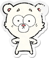 distressed sticker of a surprised polar bear cartoon png