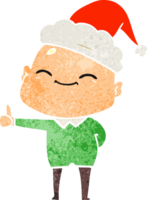 happy hand drawn retro cartoon of a bald man wearing santa hat png