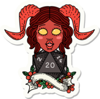 sticker of a tiefling with natural twenty dice roll png