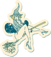 distressed sticker tattoo in traditional style of a pinup witch png