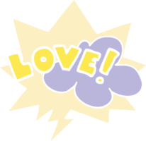 cartoon word love with speech bubble in retro style png