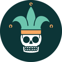 iconic tattoo style image of a skull jester png