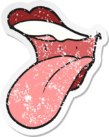 retro distressed sticker of a cartoon mouth sticking out tongue png