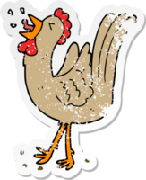 distressed sticker of a cartoon crowing cockerel png