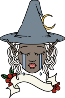 Retro Tattoo Style sad elf mage character face png