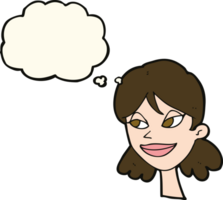 cartoon happy female face with thought bubble png