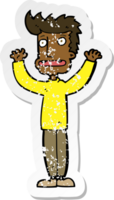 retro distressed sticker of a cartoon stressed man png